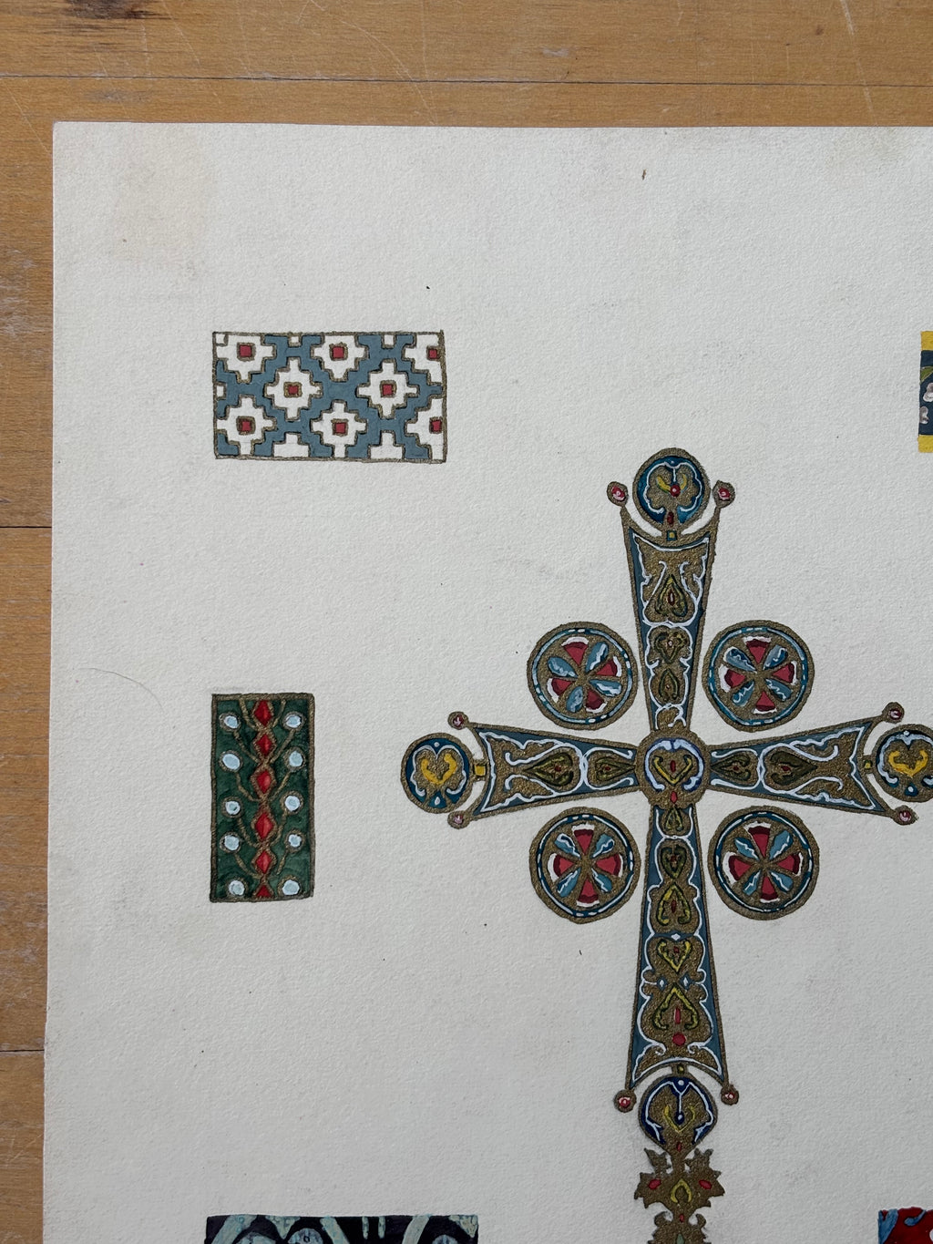 Art Student Studies - Oil on Paper with Cross and Patterns
