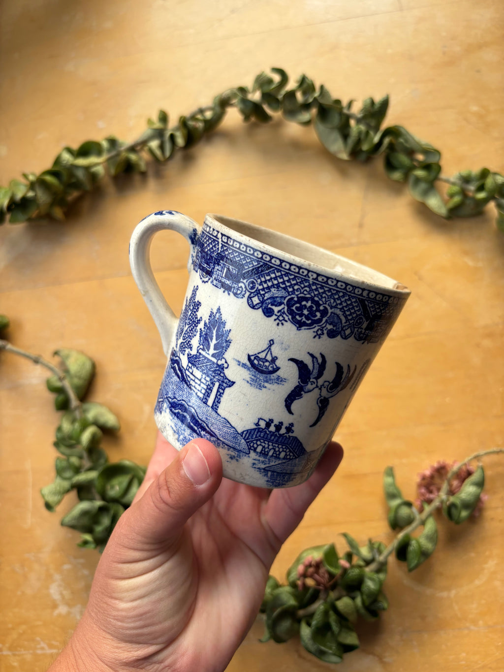 Vintage Worn Blue Willow Mug
