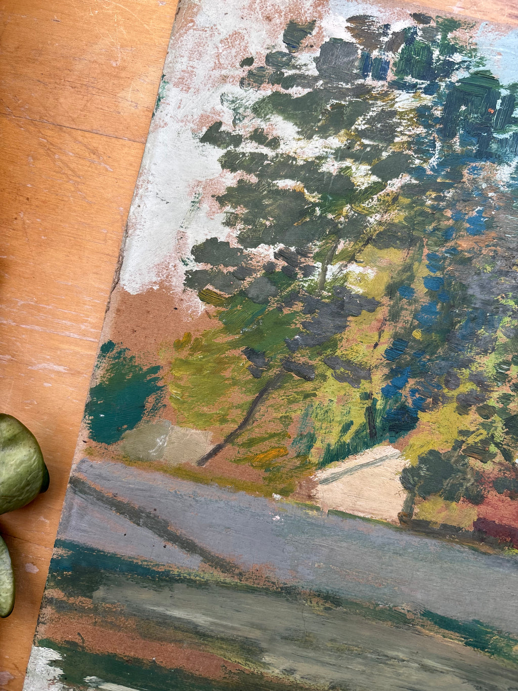 Pondside Village, Oil on Art Board