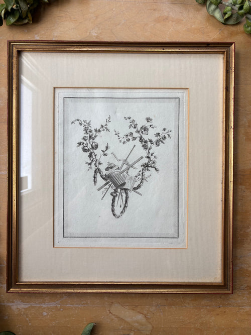 "Trophy" from "Livre de Trophees des Arts et Sciences" Antique Etching