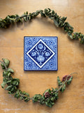 Antique Dark Blue Floral Arrangement Tile
