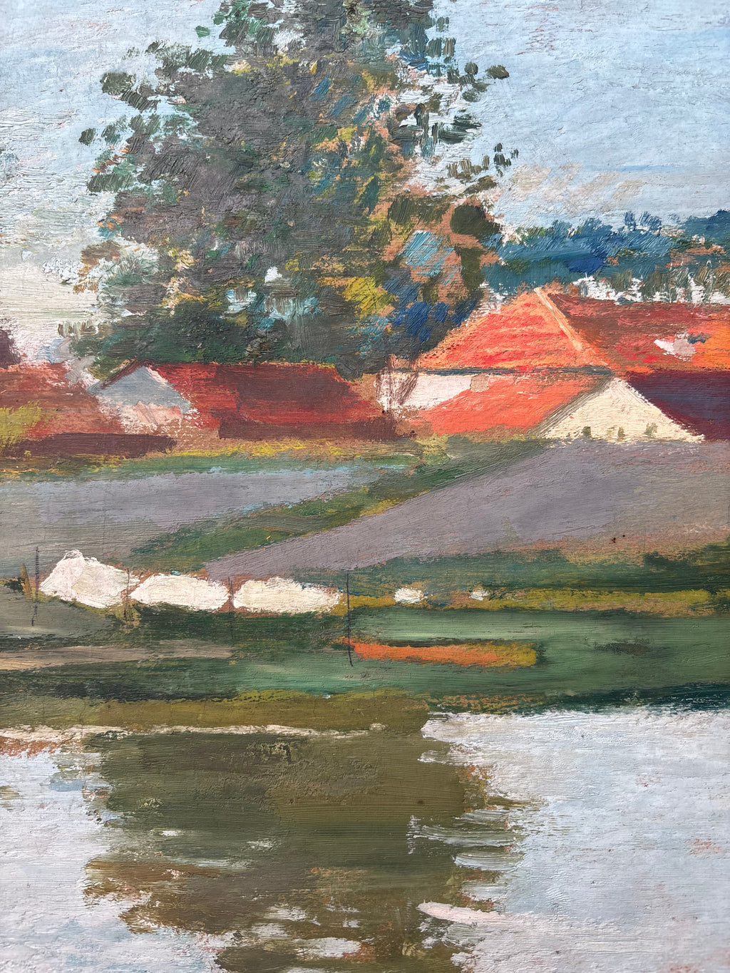 Pondside Village, Oil on Art Board