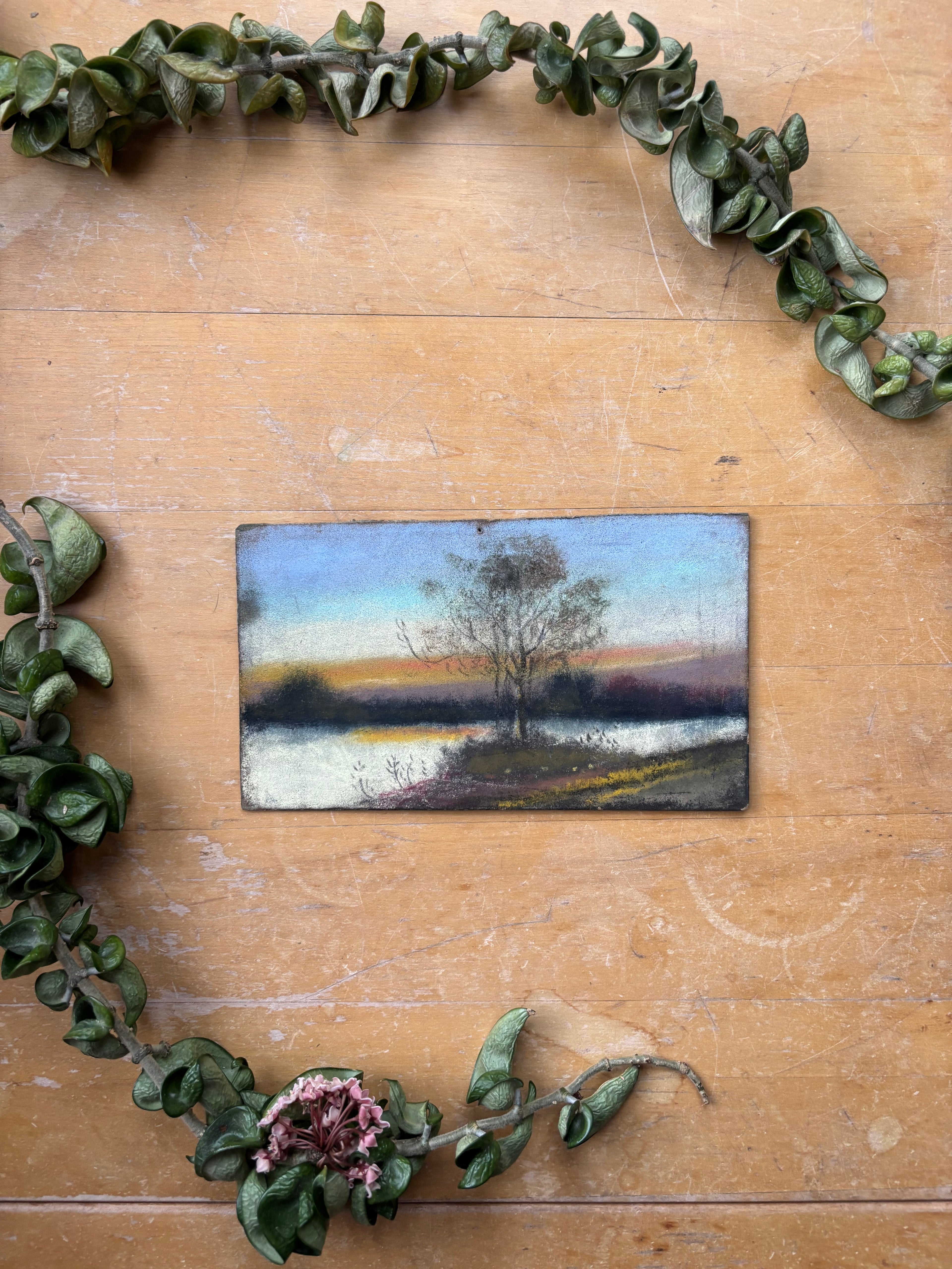 Pastel No. 8 - Sunset on the Creek (with Tree)