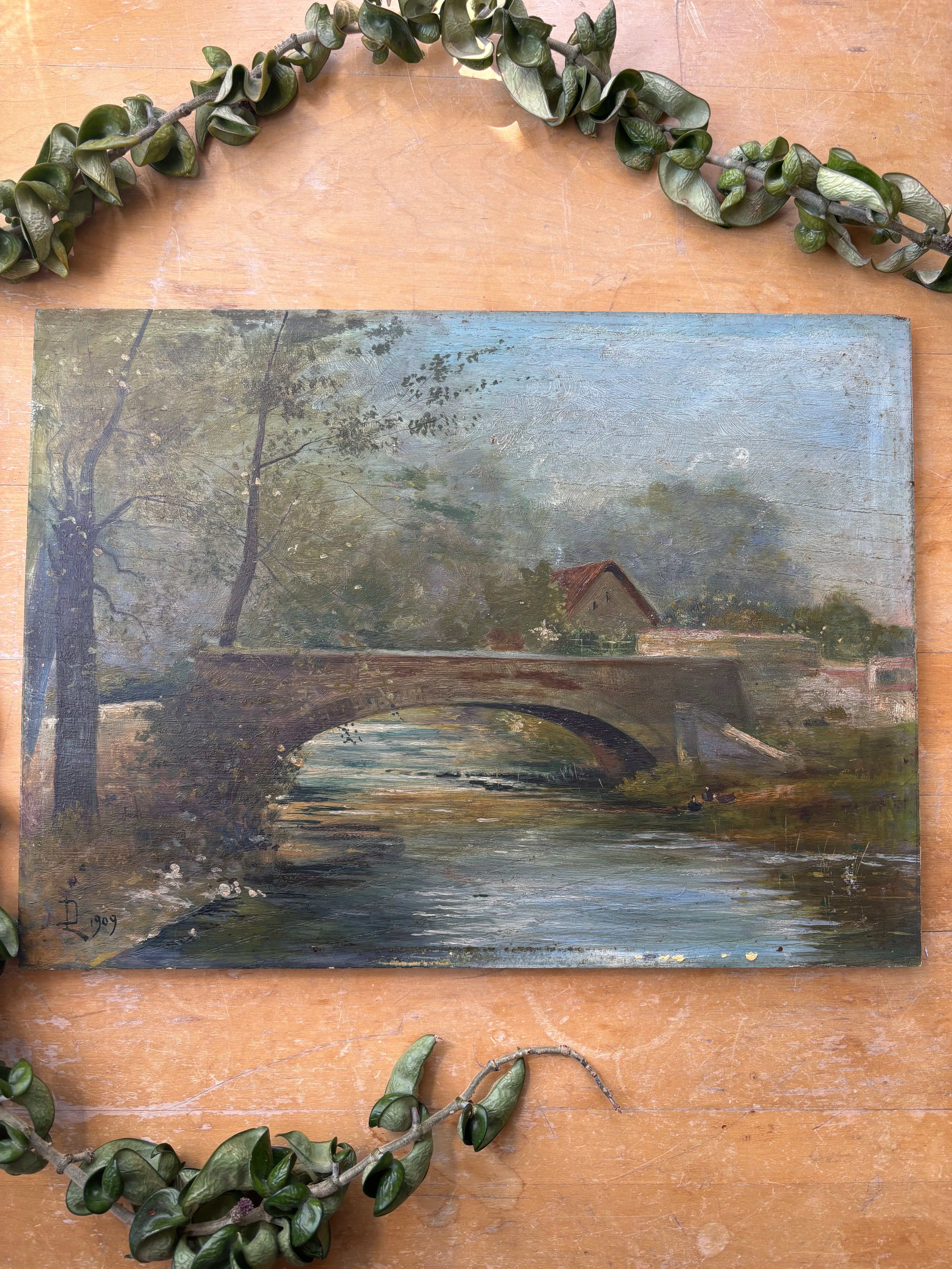 Countryside Bridge, Oil on Board