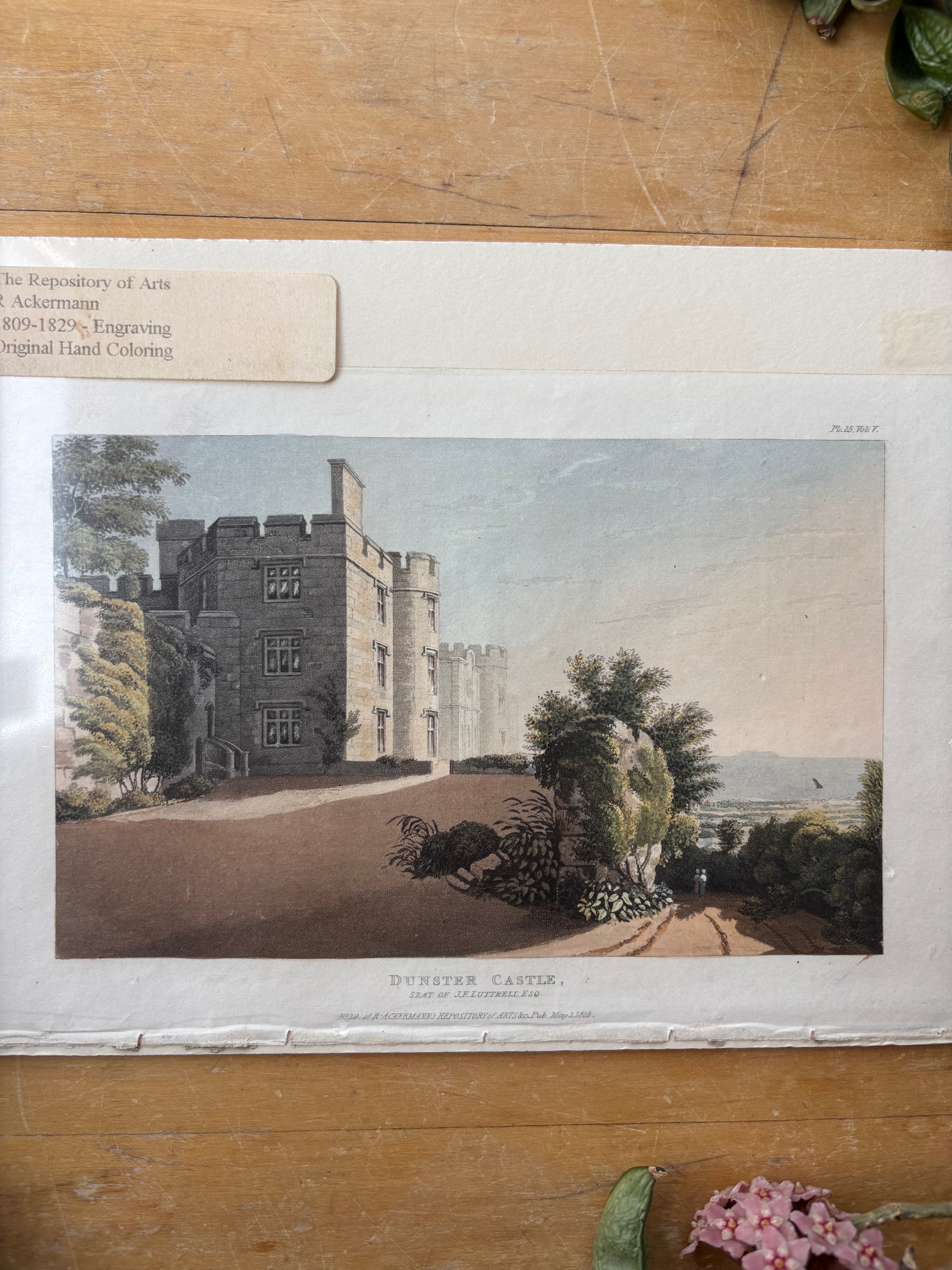 Dunster Castle Hand-Colored Etching, 1809-1829