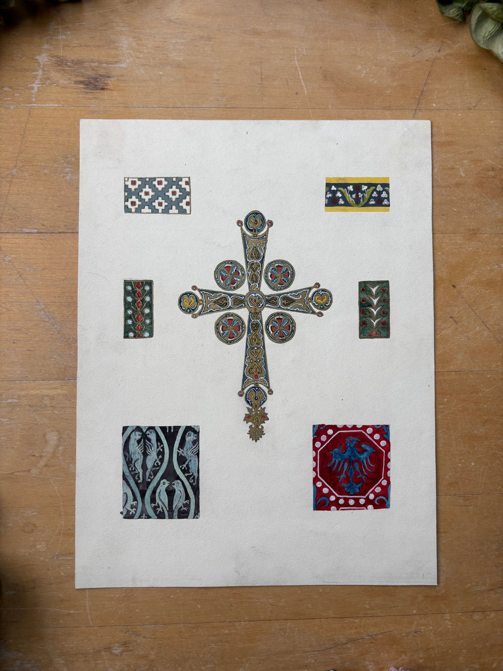 Art Student Studies - Oil on Paper with Cross and Patterns