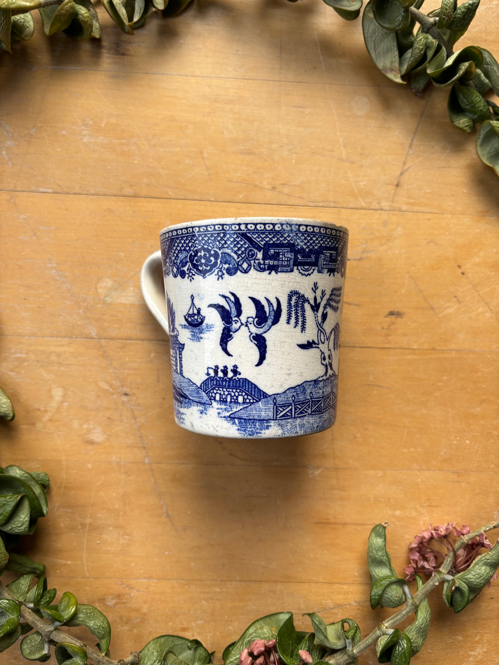 Vintage Worn Blue Willow Mug