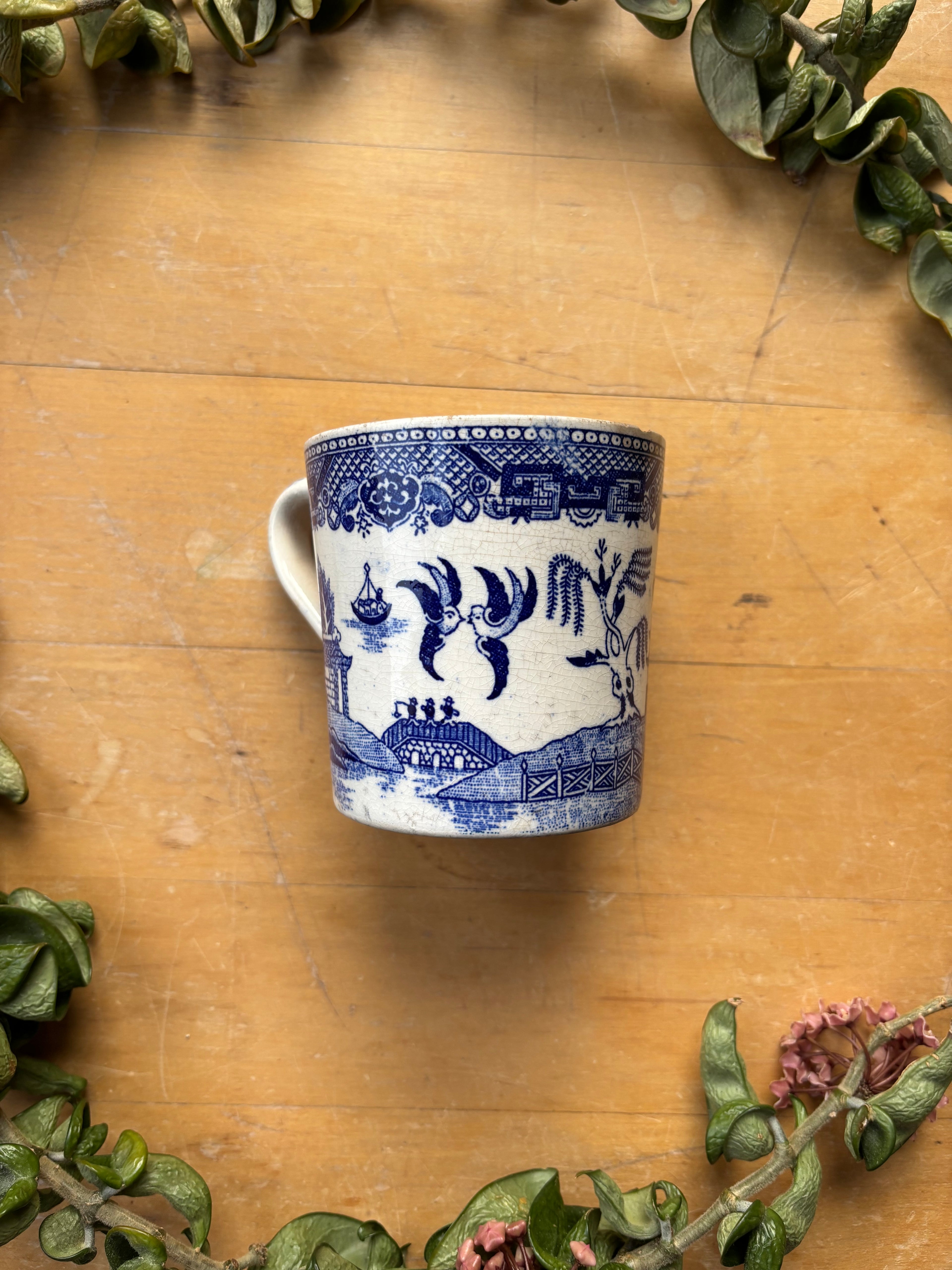 Vintage Worn Blue Willow Mug