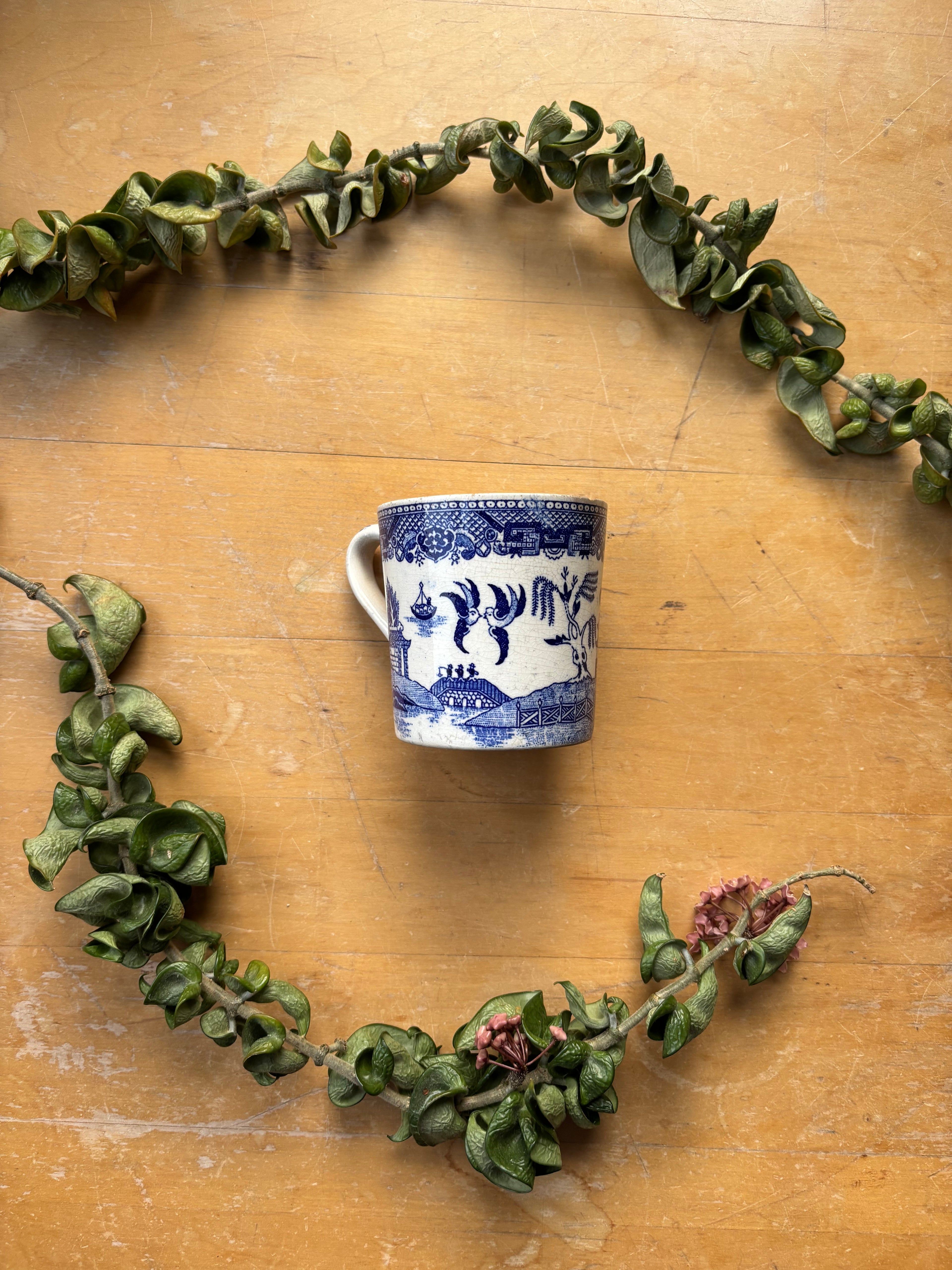 Vintage Worn Blue Willow Mug