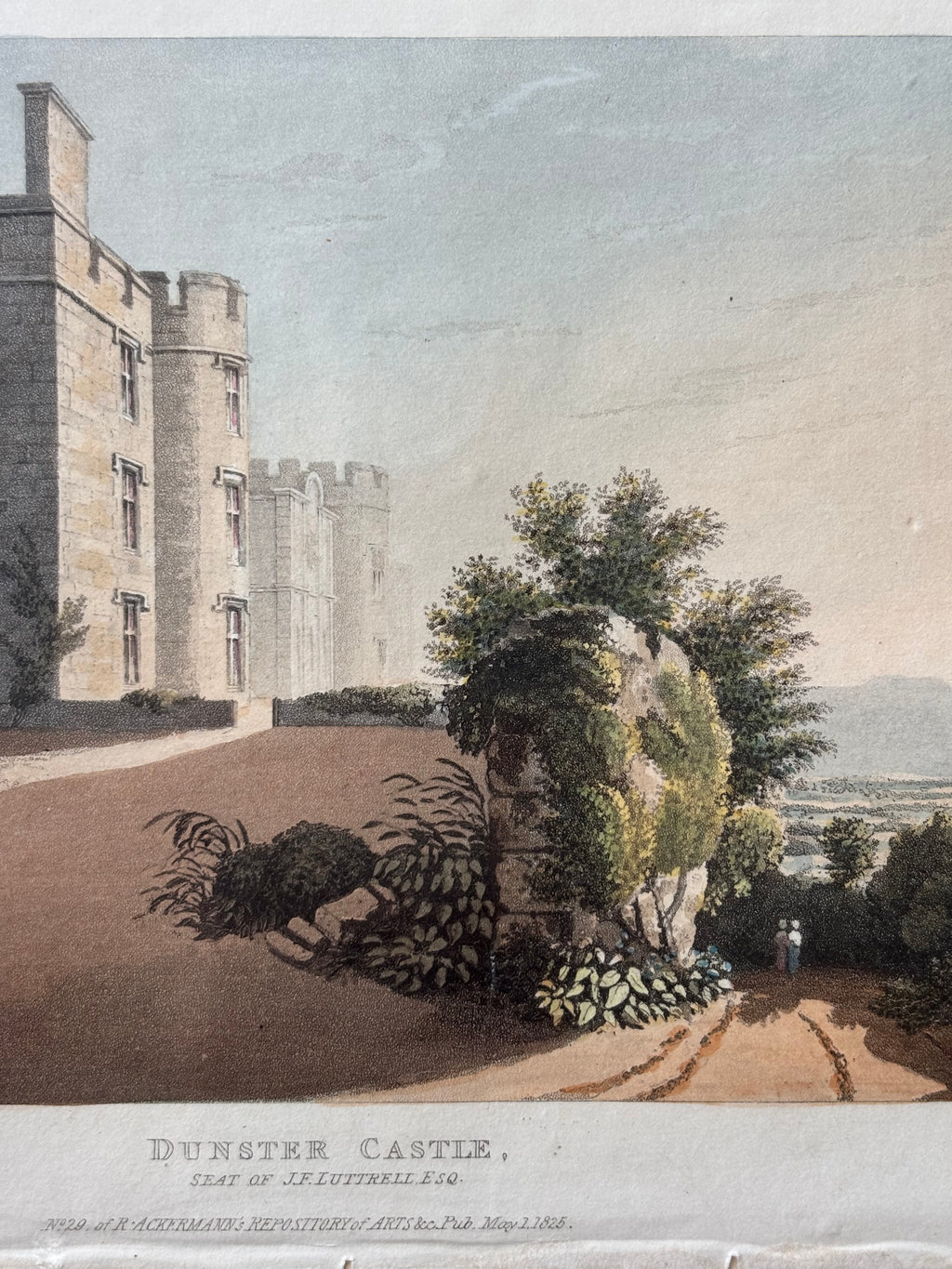 Dunster Castle Hand-Colored Etching, 1809-1829