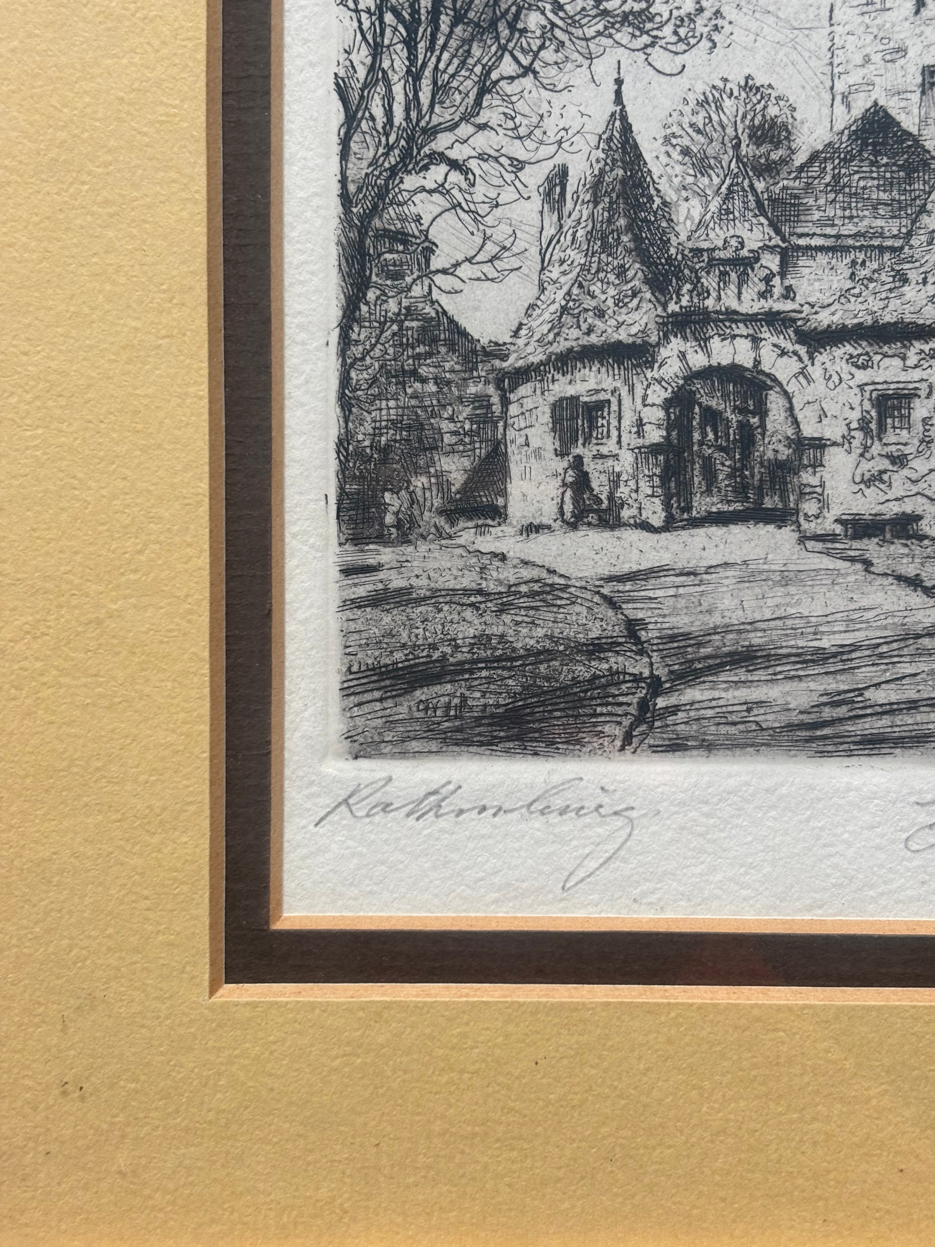 Vintage Etching of Rothenburg, Germany Tower