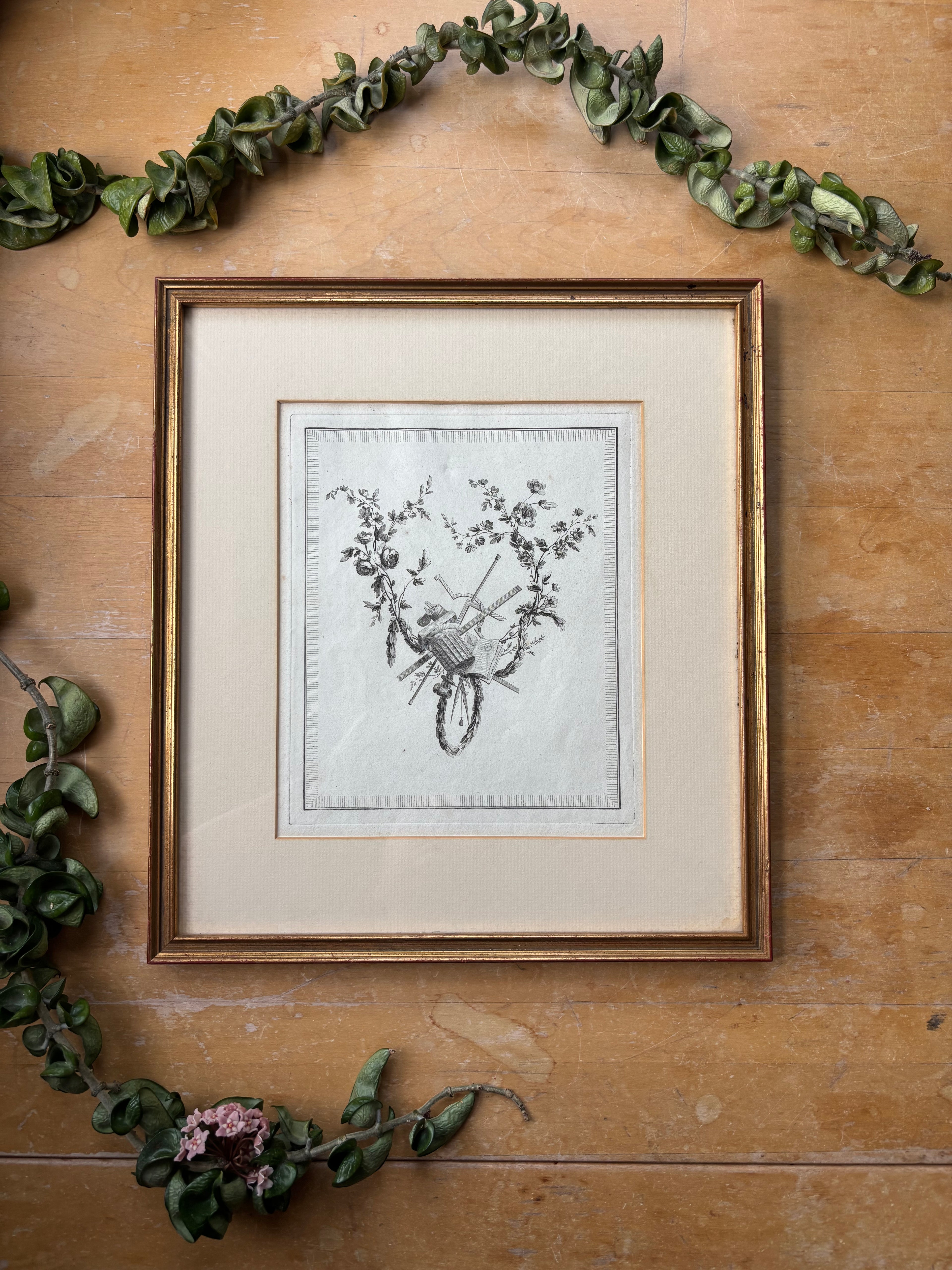 "Trophy" from "Livre de Trophees des Arts et Sciences" Antique Etching