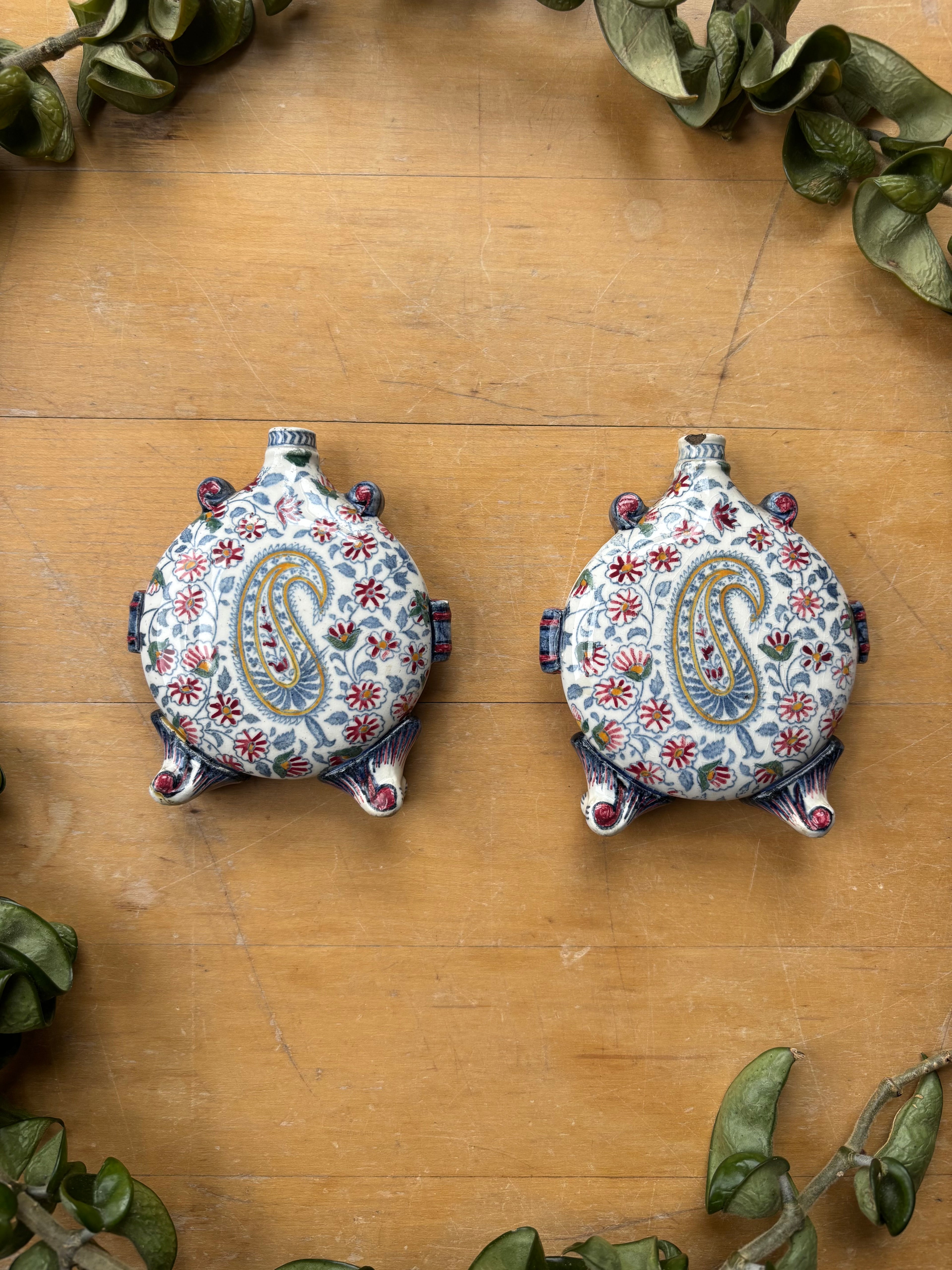 Pair of Antique Gien "Cachemire" Gourd-Shaped Vessels
