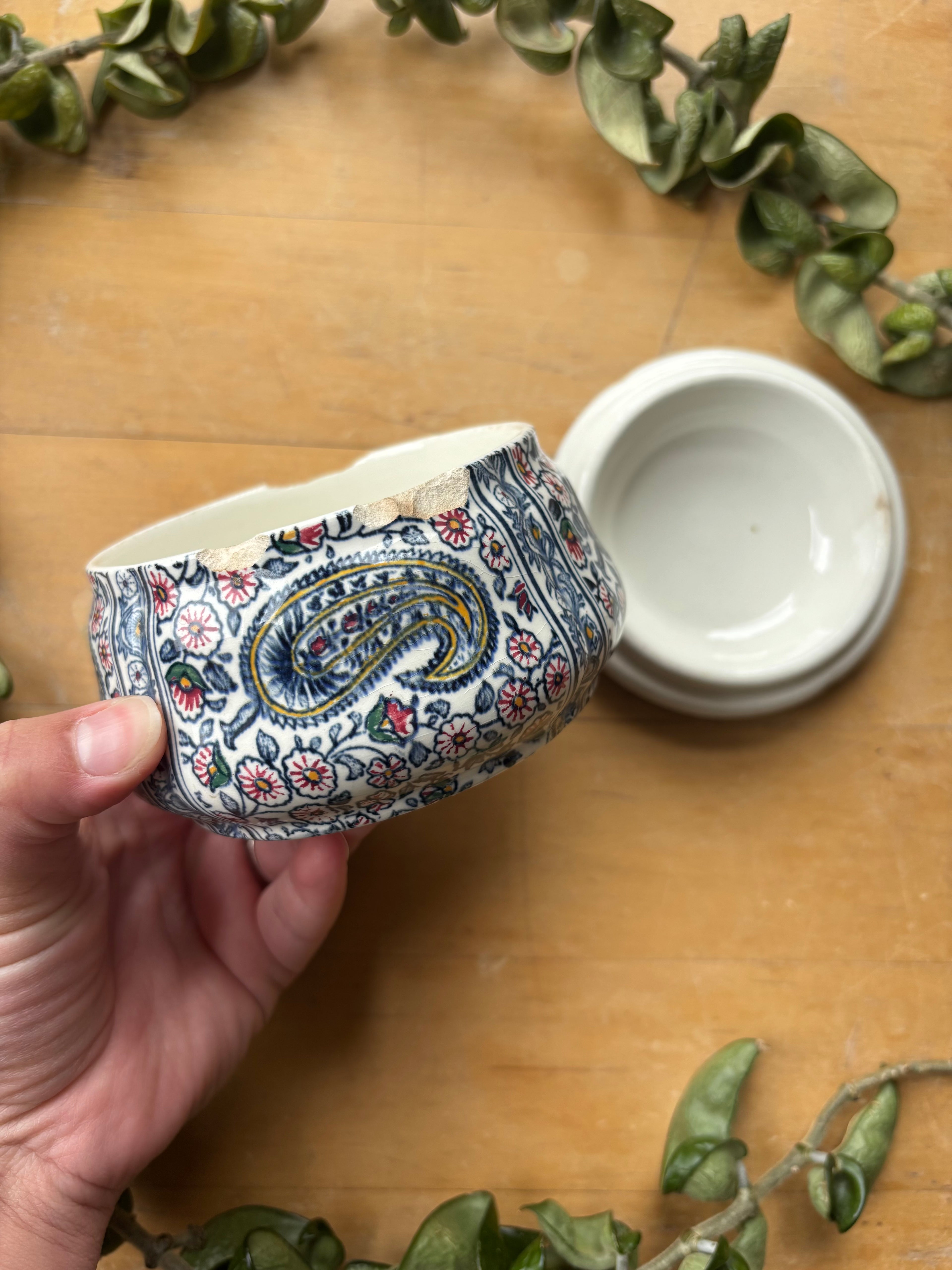 Vintage Gien "Cachemire" Lidded Dish